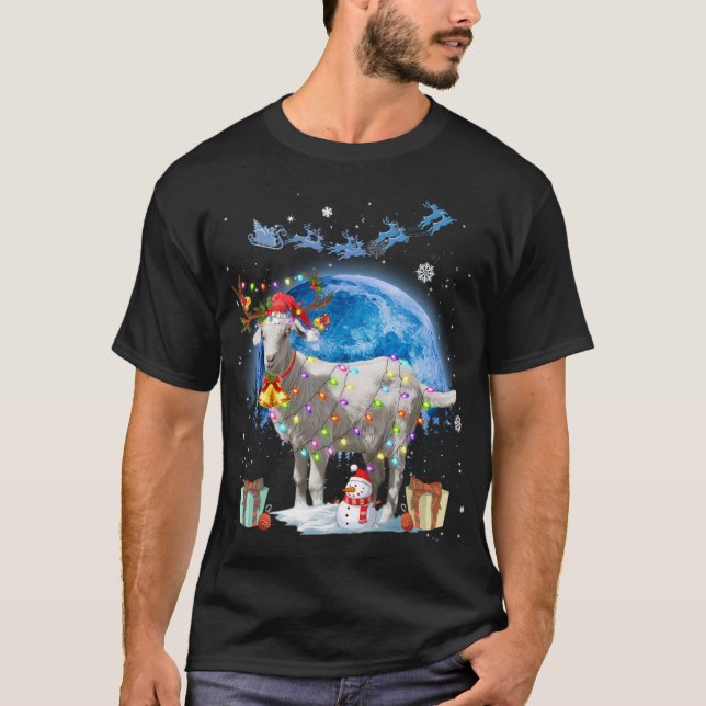 Ziege Weihnachten Lichter Blue Moon Geschenk Weihn T-Shirt (Vorderseite)