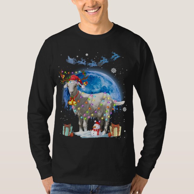 Ziege Weihnachten Lichter Blue Moon Geschenk Weihn T-Shirt (Vorderseite)