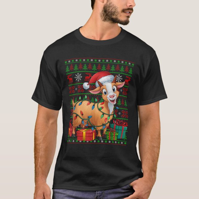 Ziege Weihnachten Lichter Ugly Weihnachtsmannmütze T-Shirt (Vorderseite)