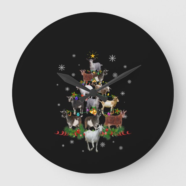 Ziege Weihnachtsbaum Schneegleite Xmas Große Wanduhr (Vorderseite)