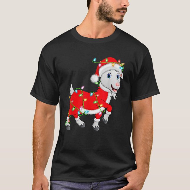Ziege Xmas Licht Weihnachtskostüm Ziege Weihnachte T-Shirt (Vorderseite)