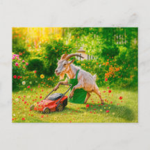 Ziege zerstört Garten mit Rasenmäher