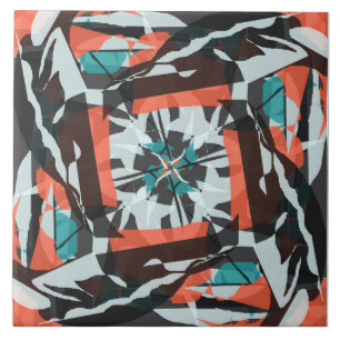 Ziegel-Design in Orange, Schwarz und Aqua Fliese