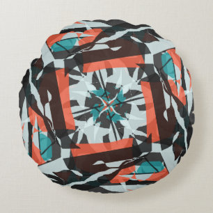 Ziegel-Design in Orange, Schwarz und Aqua Rundes Kissen