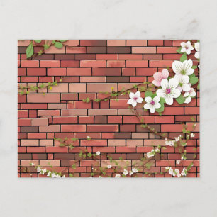 Ziegel mit zarten Frühlingsblumen Postkarte
