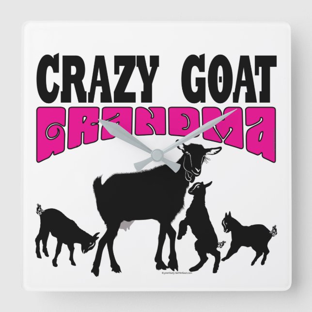 ZIEGELFAMILIE | Funny Crazy Goat Oma Quadratische Wanduhr (Vorderseite)