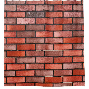 Ziegelmauer mit rotem Backstein, roter Backstein. Duschvorhang