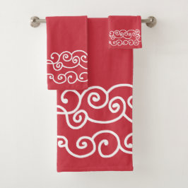Ziegelrot mit weißen Rollen Badhandtuch Set