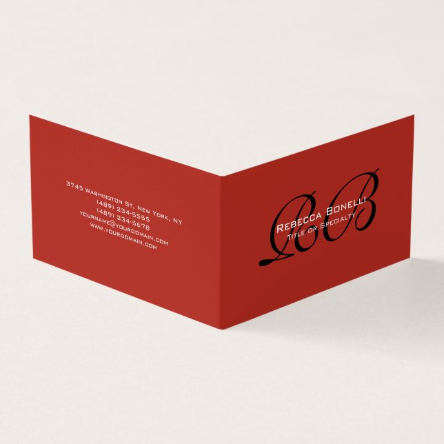 Ziegelrote stilvolle Monogramm-Minimalist Plain Visitenkarten (Vorderseite)