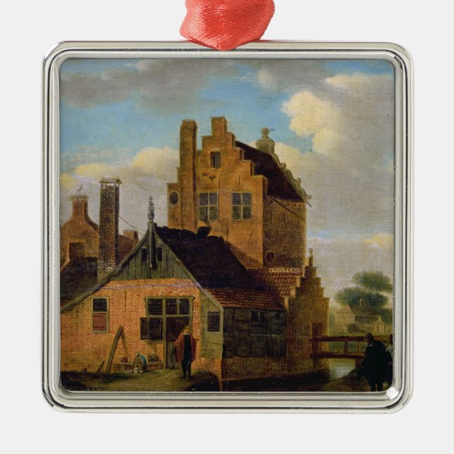 Ziegelstein-Häuser Silbernes Ornament (Vorne)