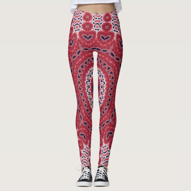 Ziegelstein-Rot-Medaillon-Muster-Yoga-Leggings Leggings (Vorderseite)