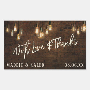 Ziegelsteine mit antiken Edison-Lampen mit Liebe u Rechteckiger Aufkleber