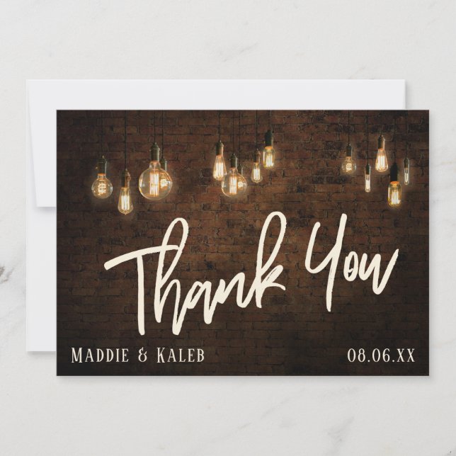 Ziegelsteine mit Vintagen Edison-Leuchten, Industr Dankeskarte (Vorderseite)