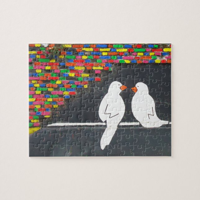 Ziegelsteinvogelwand: Graffitiwand Puzzle (Horizontal)