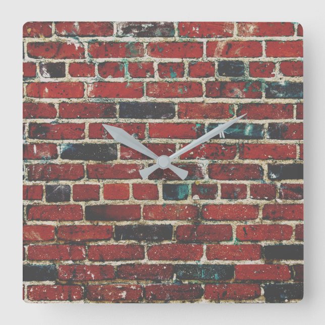 Ziegelwand Coole Textur Muster Quadratische Wanduhr (Vorderseite)