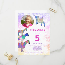 Ziegen bunt 5. Geburtstag Foto Rosa Einladungspostkarte