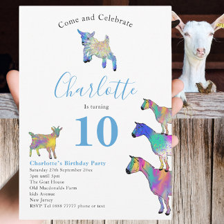 Ziegen Farm Animal 10. Geburtstagsparty Blue Einladung