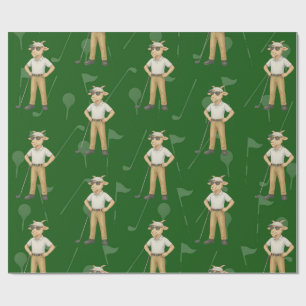 Ziegen-Golfer auf grünem Hintergrund Geschenkpapier