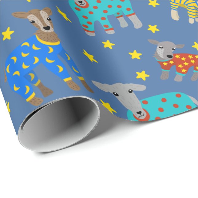 Ziegen in Pajamas mit Stars Blue Gemustert Geschenkpapier (Rolleneckpunkt)
