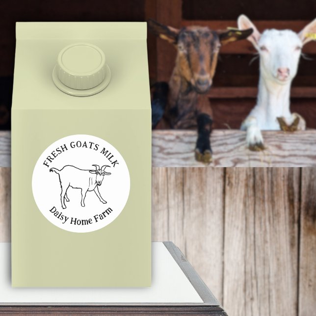 Ziegen Milch Firmenname Runder Aufkleber (Fresh goats milk business name black and white sticker simple goat drawing custom typography label)