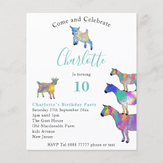 Ziegen Niedliche farbenfrohe Tiere 10. Geburtstag  Flyer
