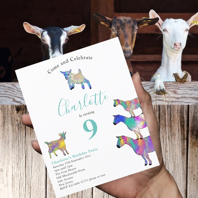 Ziegen Zuchttier 9. Geburtstagspartei (Goats farm animals 9th birthday party budget invitation watercolor animal art )