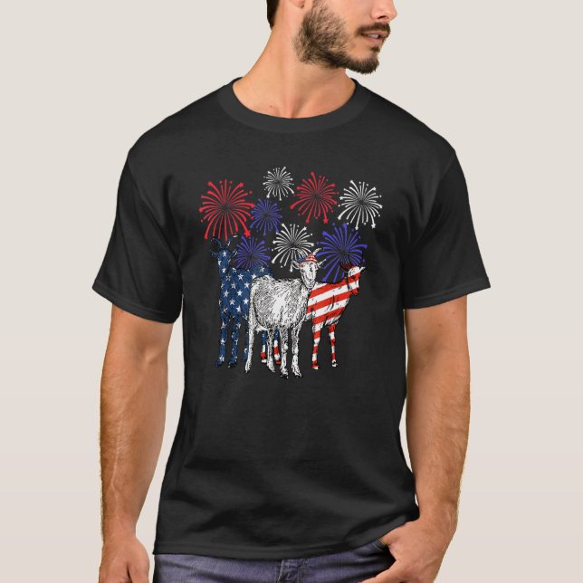Ziegenfeuerwerk Tier Happy 4. Juli T-Shirt (Vorderseite)
