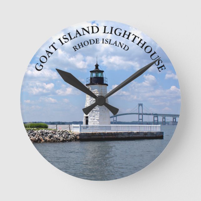 Ziegeninsel Leuchtturm Rhode Island RI Wall Clock Runde Wanduhr (Vorderseite)
