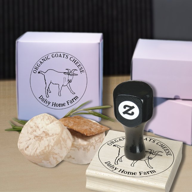 Ziegenkäse Süße Tier Zeichnend kundenspezifisches  Gummistempel (Goats cheese custom business ink rubber stamp with simple goat farm animal drawing)