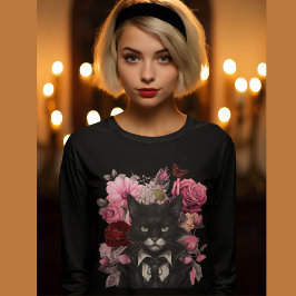 Ziegenkatze und Rose Gothic Black and White Katzen T-Shirt