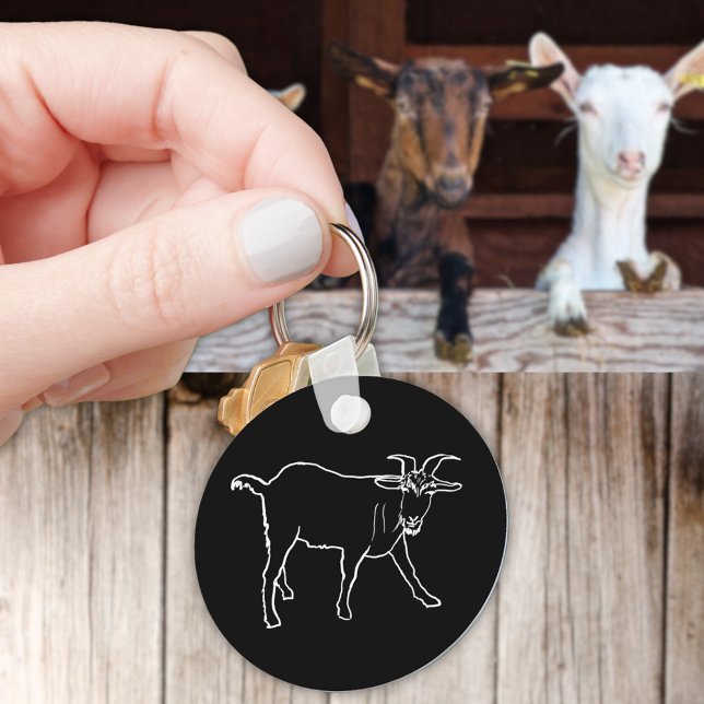 Ziegenkraut-Farm Tier Monochrom Zeichnend Kunst Schlüsselanhänger (Cute goat simple line art farm animal minimalist drawing black and white keyring)