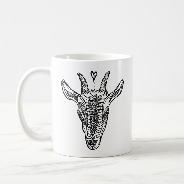 Ziegenportrait mit Herz-Tasse Kaffeetasse (Links)