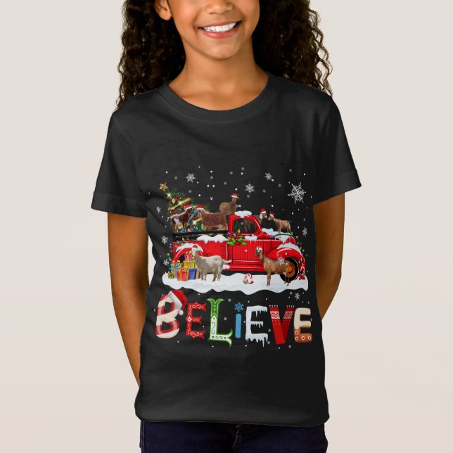 Ziegenreiten Red Truck Weihnachtsbaum glauben Sant T-Shirt (Vorderseite)