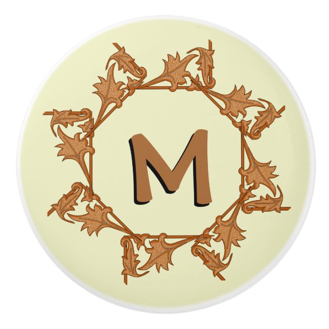 Ziehen - Blätter im Kreis mit Initial (v.2) Keramikknauf (Vorderseite)