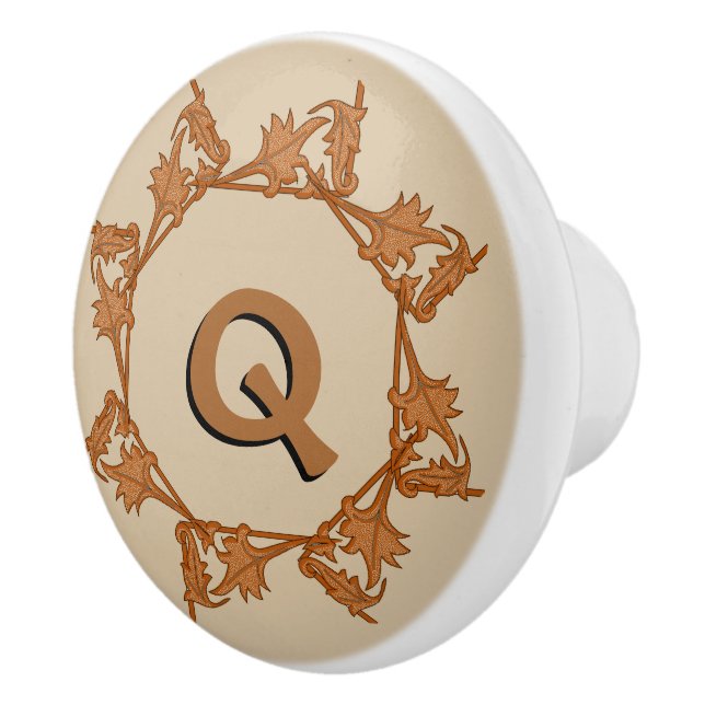 Ziehen - Blätter im Kreis mit Initial (v.3) Keramikknauf (Rechts)