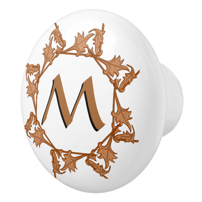 Ziehen - Blattkreis und Anfangsbuchstaben Keramikknauf (Rechts)