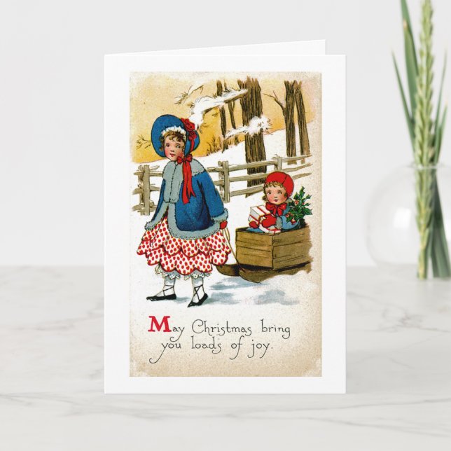 Ziehen des Schlittens Feiertagskarte (Vorderseite)