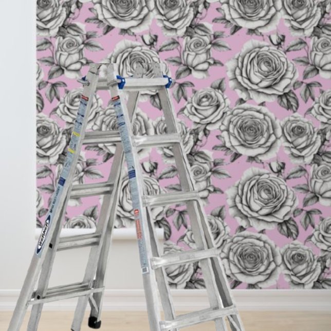 Ziehen Sie die Rose am rosa Hintergrund geometrisc Tapete (Peel Stick Roses on Pink Background Geometric Wallpaper)