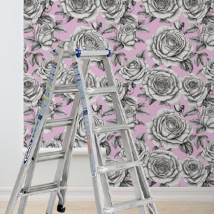 Ziehen Sie die Rose am rosa Hintergrund geometrisc Tapete