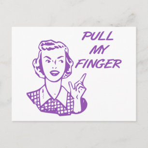 Ziehen Sie meinen Finger Retro Hausfrau Lila Postkarte