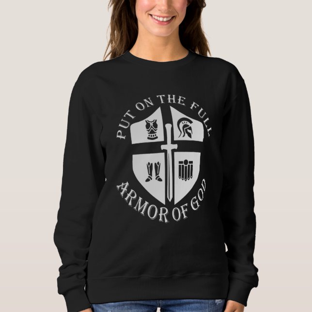 Zieht die volle Rüstung Gottes an Knight Grace Bib Sweatshirt (Vorderseite)