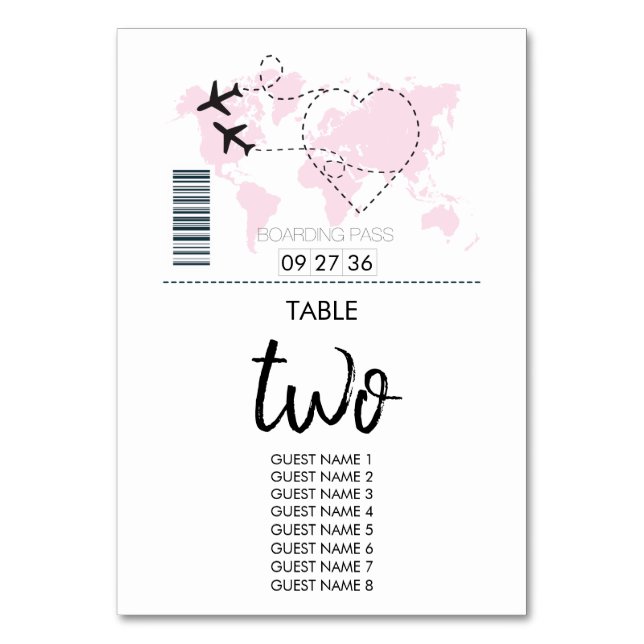 Ziel Boarding Pass Wedding Guest Names Tischnummer (Vorderseite)