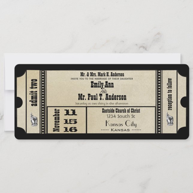 Ziel Old Hollywood Ticket Playbill Wedding Einladung (Vorderseite)