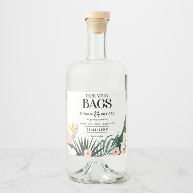 Ziel tropische Hochzeit speichern das Datum Alkoholflaschenetikett (Vorderseite)