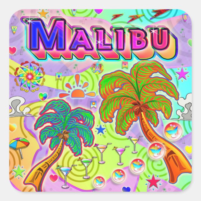 Zielaufkleber für Malibu-Urlaub Quadratischer Aufkleber (Vorderseite)