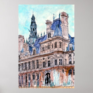 Ziele Aquarell Rustikales Rathaus Poster