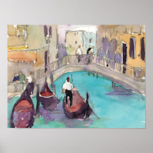 Ziele Aquarell Venedig Gondelfahrt Poster