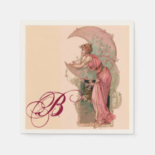 ZIELE/LADY OF THE MOON, BLUME IN PINK MONOGRAM SERVIETTE