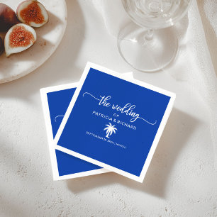 Zielhochzeit königsblauer und weißer Palmenbaum Serviette