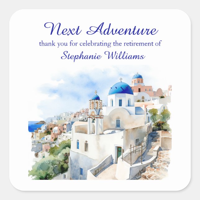 Zielort Griechenland Insel Party für das Ruhestand Quadratischer Aufkleber (Vorderseite)